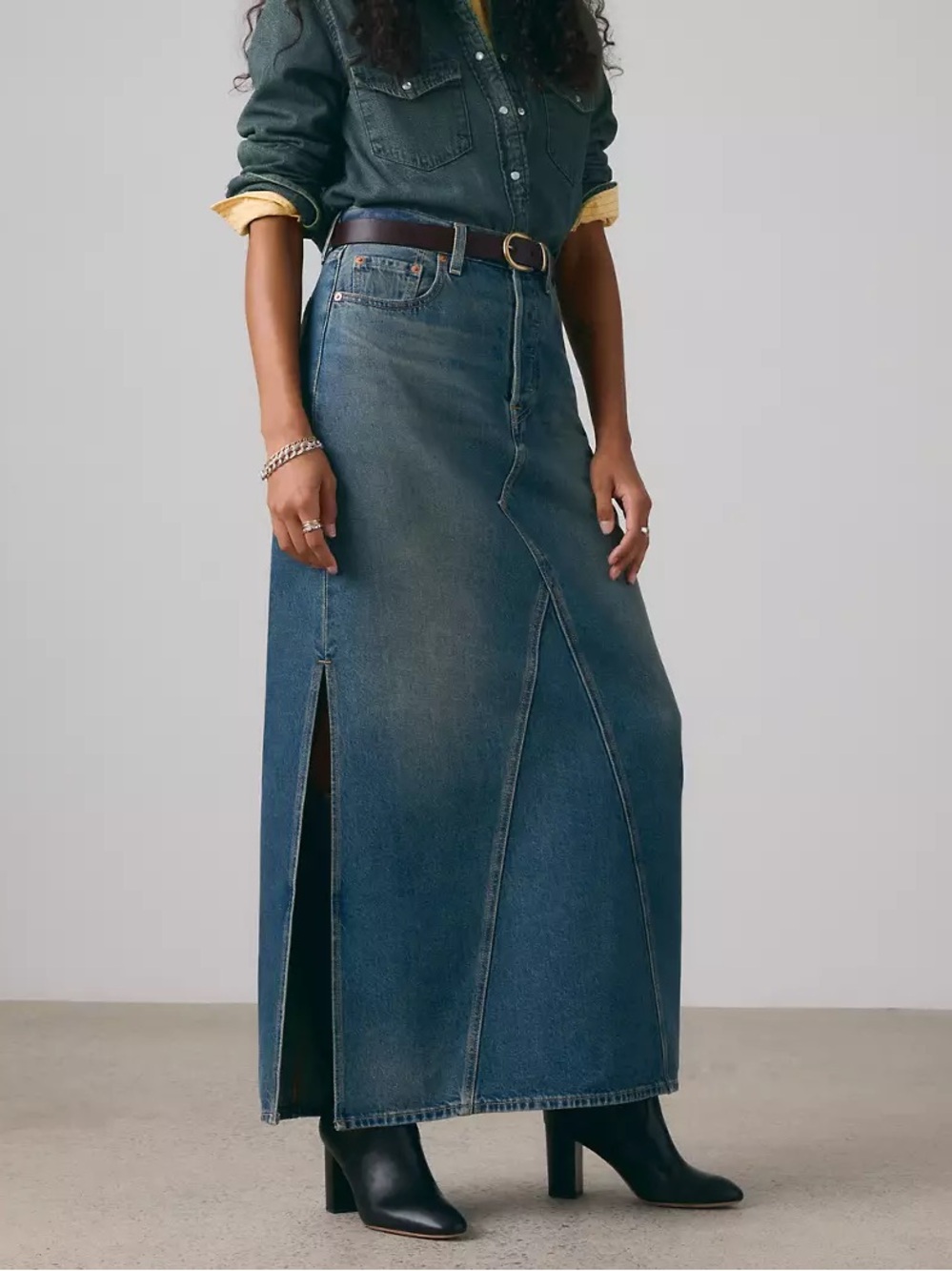 NWT Levi’s Iconic Long Denim Maxi Skirt Side Slit A-Line Mid-Rise